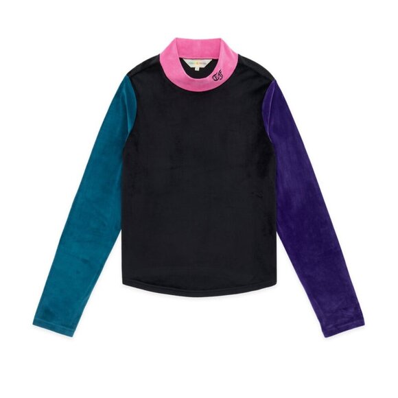 Teddy Fresh Velour Color Block Mockneck Turtleneck Streetwear Y2K Retro 90s M - Picture 3 of 9